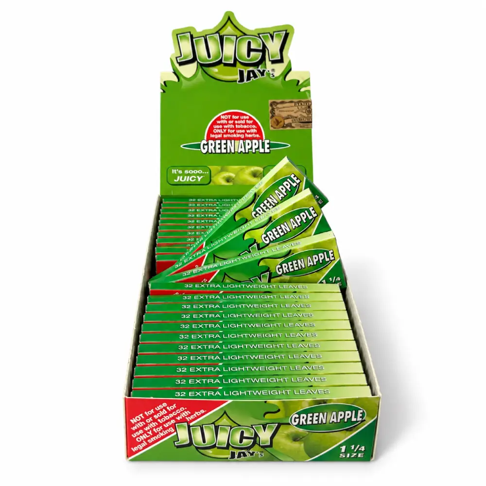 Juicy Jay Flavored Rolling Paper Green Apple | 32 Leaves 1 1/4 Size - Image 2