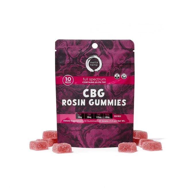 CBG Rosin Gummies: Full-Spectrum: 20mg CBG / 20mg CBD / 1.25mg THC