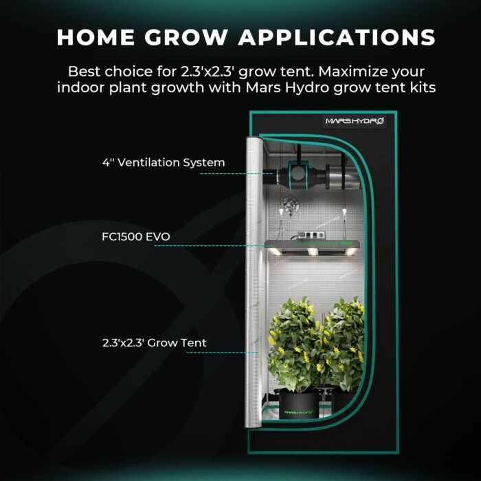 Mars Hydro FC1500-EVO 150W Dimmable LED Grow Light for 2.3'x2.3' Grow Tent Veg Flower