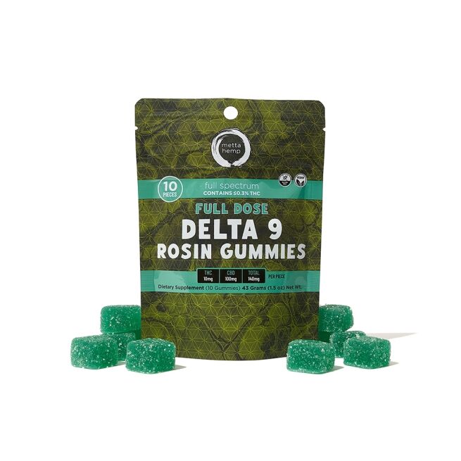 D9 THC Full-Dose Rosin Gummies: 10mg THC / 100mg CBD